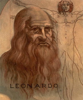 Reprodução do quadro Portrait of Leonardo da Vinci with his `Vitruvian Man'